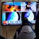 A TV showing images of North Korea’s missile launch at the Seoul Railway Station in Seoul, South Korea on January 31, 2022.